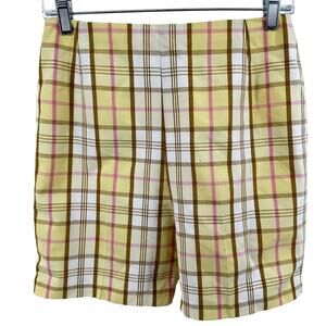 Vintage Bobbie Brooks Koratron Shorts Hot Pants Plaid High Waisted Yellow M 28"